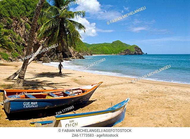Fishing boats in Nivaldito Beach in the Paria peninsula, eastern coast of Venezuela