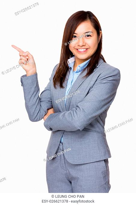 Businesswoman with finger pointing something