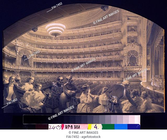 The Auditorium of the Saint Petersburg Imperial Bolshoi Kamenny Theatre. Premazzi, Ludwig (Luigi) (1814-1891). Watercolour and white colour on paper