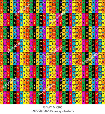 Colorful patchwork background with buttons, seamless background