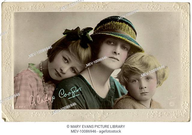 English actress of stage and screen, Gladys Cooper (1888-1971), with her two children