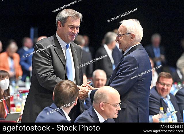 Markus SOEDER (Prime Minister of Bavaria and CSU Chairman) with Edmund STOIBER (Honorary Chairman of the CSU). CSU Party Congress 2022 on October 28th and 29th