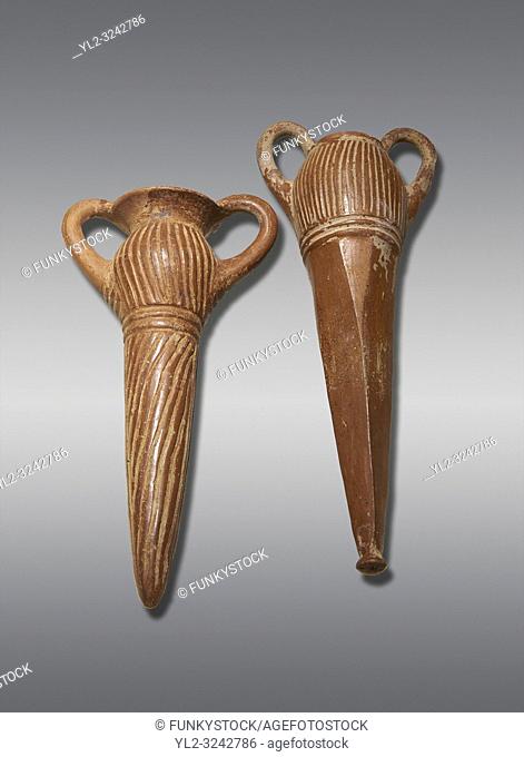 Bronze Age Anatolian terra cotta two handled beakers - 19th to 17th century BC - Kültepe Kanesh - Museum of Anatolian Civilisations, Ankara, Turkey