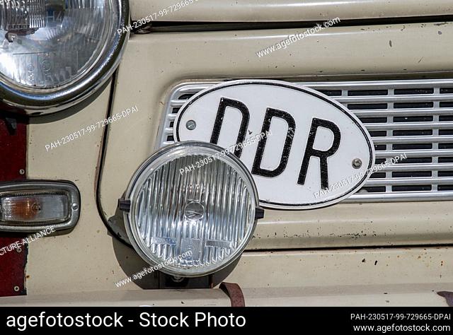 17 May 2023, Mecklenburg-Western Pomerania, Anklam: A Trabant vehicle is on display at the 28th International Trabi Meeting. Until 21.05