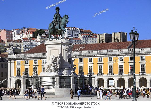 Portugal, Lisbon, Baixa, Praca do Comercio, Terreiro do Paco, King Jose I statue,