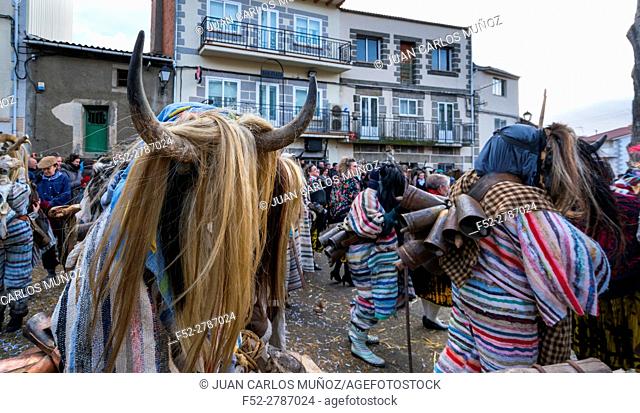 "Los Cucurrumachos"", scary looking evil carnival characters Navalosa, Avila Province, Castile-León, Spain