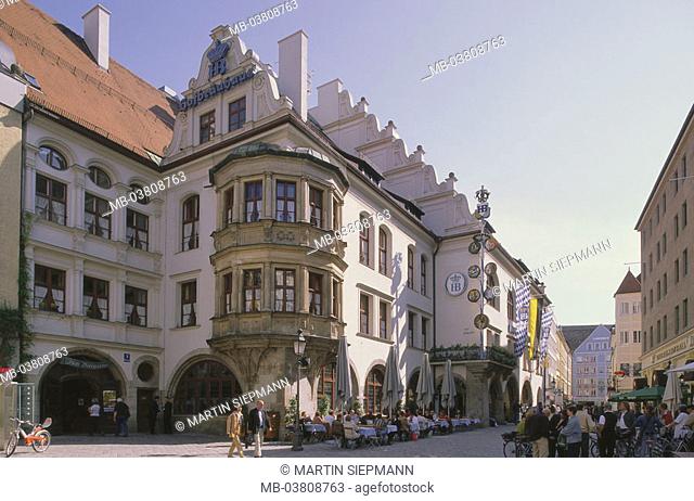 Germany, Upper Bavaria, Munich,  Platzl, Hofbräuhaus,  Bavaria, buildings, alley, pedestrian zone, buildings, 1896-97, style, Neurenaissance, architecture