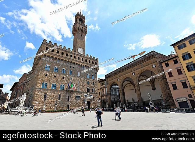 a view of Palazzo della Signoria in Florence, ITALY-02-06-2020