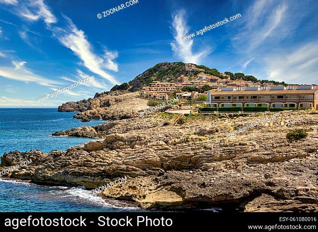 Holiday apartments on the coast of the Spanish Balearic island Mallorca near cala ratjada with view to the Mediterranean Sea