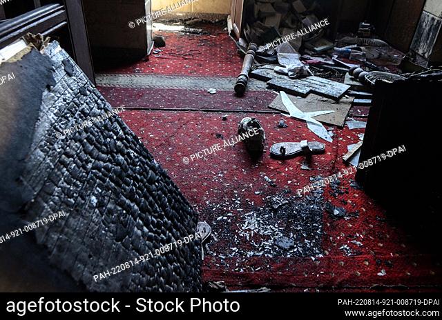 14 August 2022, Egypt, Giza: A view of the damage inside the Abu Sefein Coptic church in Giza, after a massive fire broke out during a Sunday service