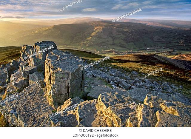 Wales, Monmouthshire, Abergavenny, Looking northwest from the Sugar Loaf mountain near Abergavenny in South Wales