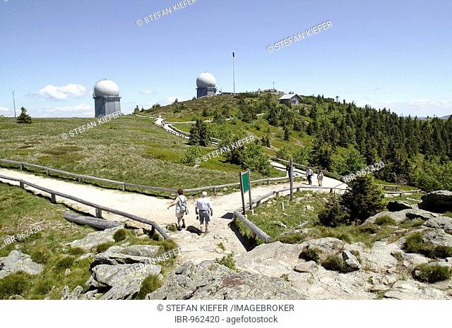 Summit plateau with NATO-Towers, German Air Force radar station for airspace surveillance on Mount Grosser Arber near Bayerisch Eisenstein in the Bavarian...