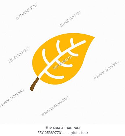 Yellow leaf color icon with shadow. Flat vector illustration