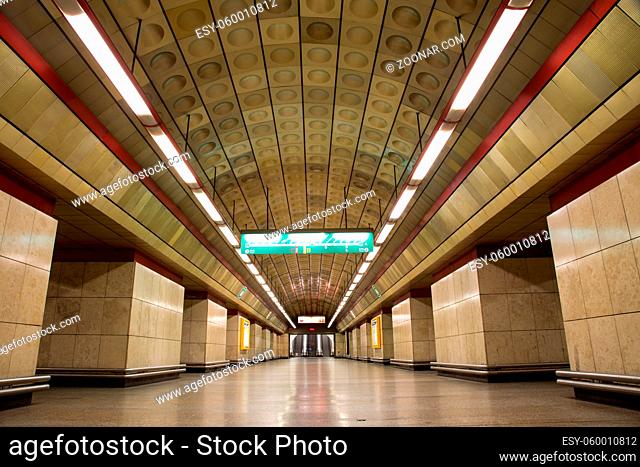 Prague, Czech Republic - March 20, 2017: Interior view of Staromestska metro station
