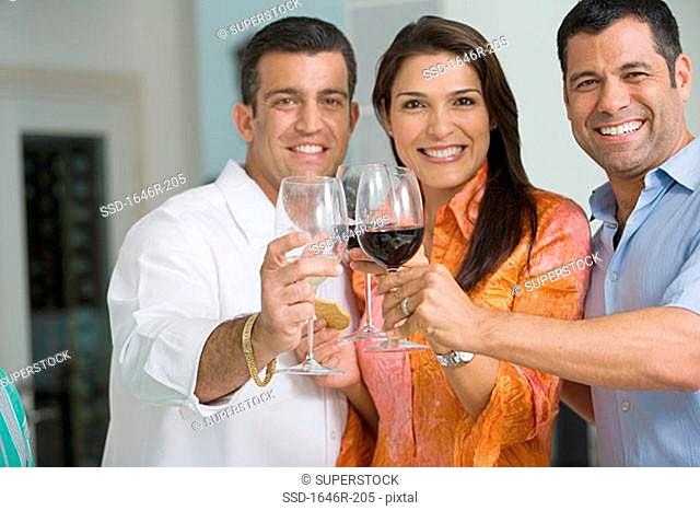 Portrait of a mid adult woman toasting with wineglasses with her friends