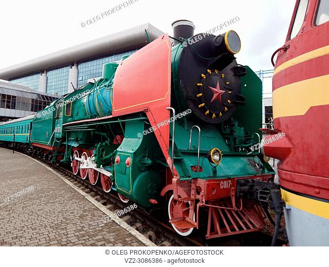 Railway locomotive, wagons in the train