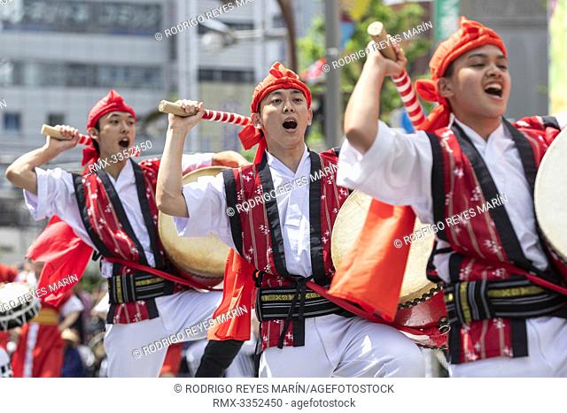 Eisa dancers perform during the Shinjuku Eisa Festival 2019 on July 27, 2019, Tokyo, Japan. This year 22 Eisa dance troupes performed on the streets near to...