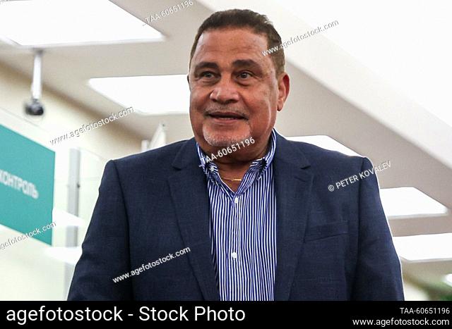RUSSIA, ST PETERSBURG - JULY 24, 2023: Sylvestre Radegonde (L), Seychelles' Minister for Foreign Affairs and Tourism, arrives at Pulkovo International Airport...