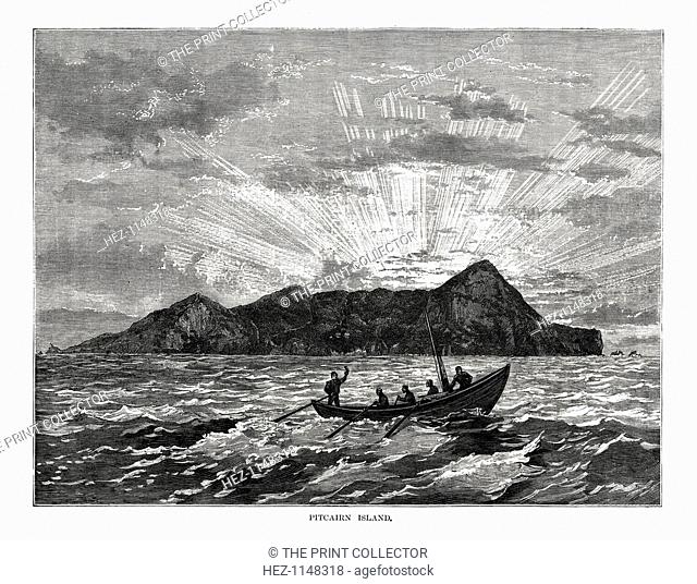 Pitcairn Island, Pacific Ocean, 1877. The islands are best known for being the home of the descendants of the Bounty mutineers and the Tahitians who accompanied...