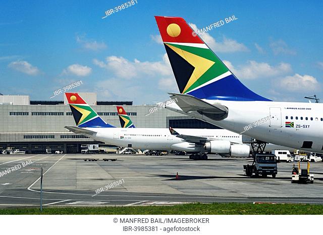 Airbus with the logo of SAA, South African Airways at OR Tambo International Airport, Johannesburg, South Africa