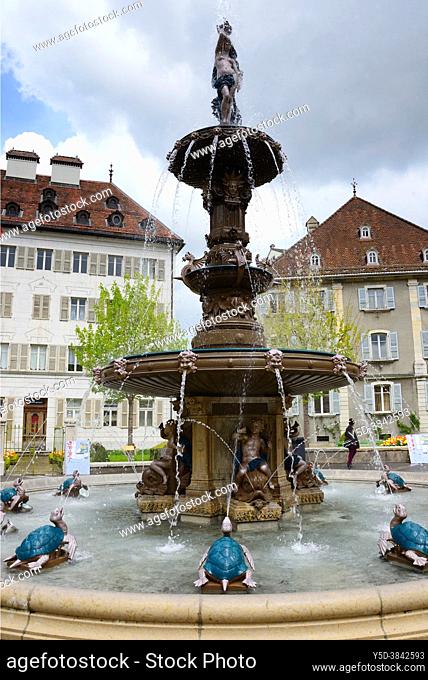Le Grande Fontaine, Avenue Léopold-Robert - main Avenue of La Chaux-de-Fonds, UNESCO World Heritage, La Chaux-de-Fond in canton of Neuchâtel is located in Jura...