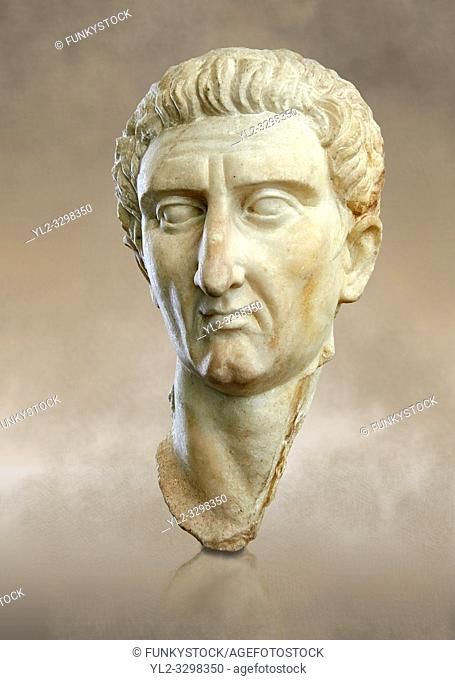 Roman Portrait bust of Roman Emperor Nerva, circa 96 to 98 AD excavated from Tivoli. The National Roman Museum, Rome, Italy