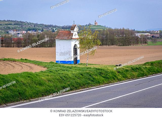 Wayside shrine on the road 54 between Vracov and Bzenec towns in the South Moravian Region of the Czech Republic