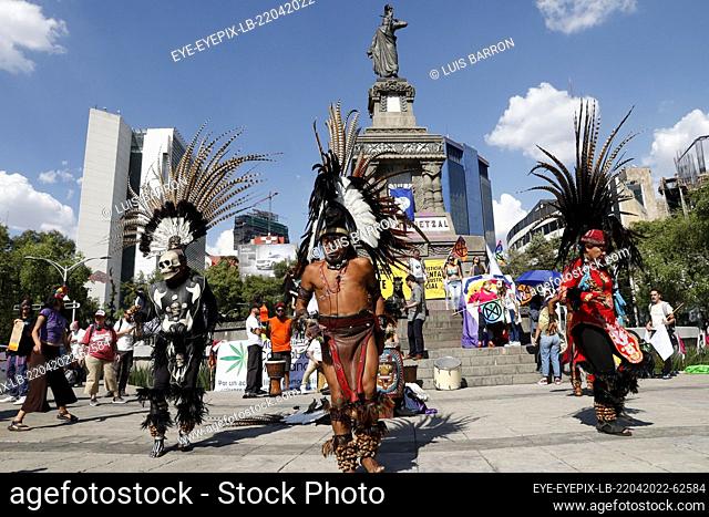 MEXICO CITY, MEXICO - APR 22, 2022: Environmental activists take part during a demonstration to demand the declaration of an environmental emergency in Mexico...