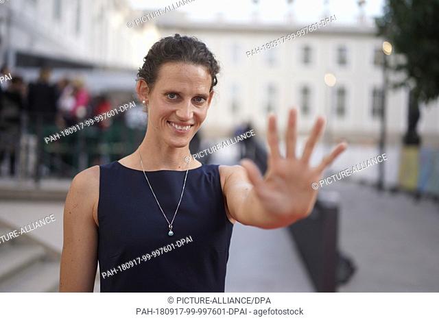17 September 2018, Berlin: Former modern pentathlete Lena Schoeneborn arriving to the awards ceremony of the Golden Sports Pyramid