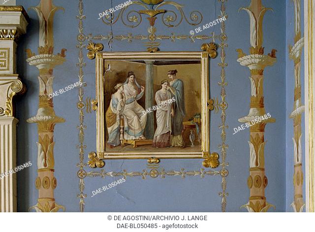 Pompeian style fresco, Fumoir (smoking room), Royal Palace of Capodimonte in Naples (UNESCO World Heritage List, 1995), Campania. Italy, 18th century