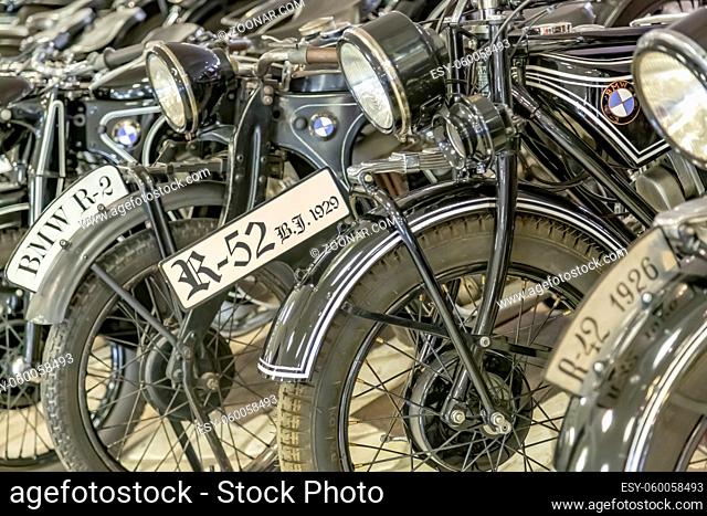 Krasnogorsk district, Moscow region, Russia - July 11, 2021: Rare retro motorcycle. Vadim Zadorozhny Vehicle Museum. One of the largest private antique vehicle...
