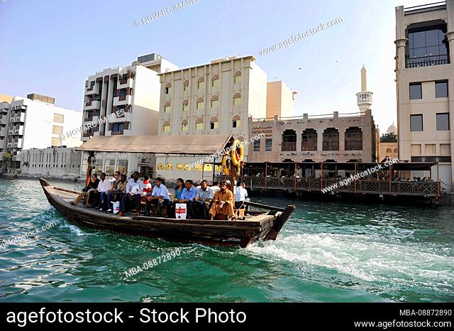 Water taxi, Abra, dhow on Dubai Creek, Dubai, United Arab Emirates, Middle East