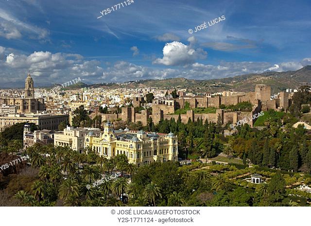 Panoramic view with Alcazaba and Cathedral, Malaga, Spain