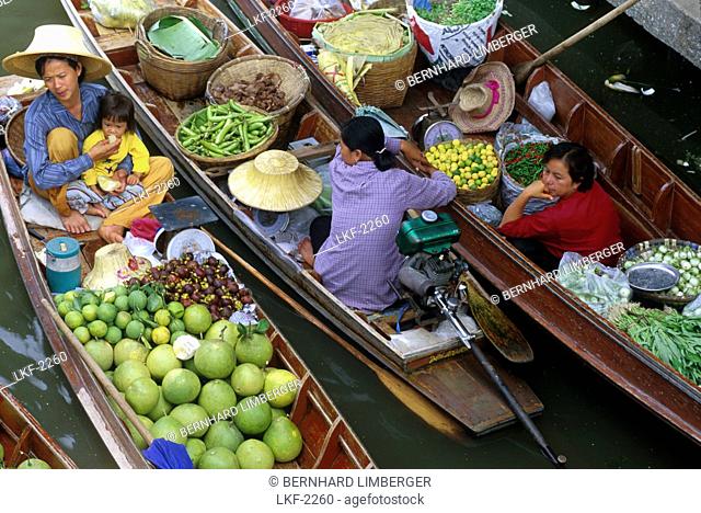 People in boats, floating market, Bangkok, Thailand, Asia