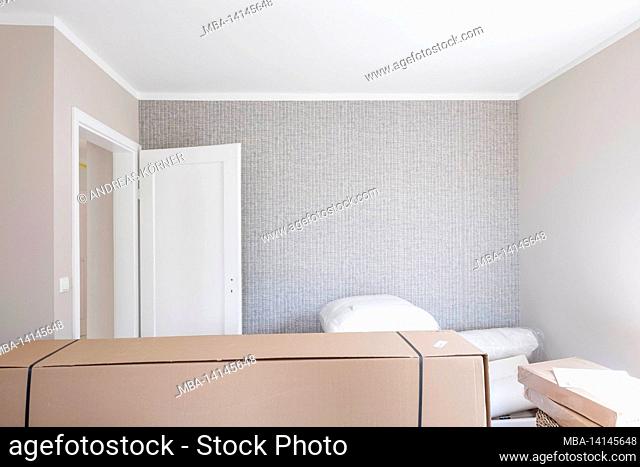 construction site, redevelopment and renovation of an apartment, cardboard box in an empty room