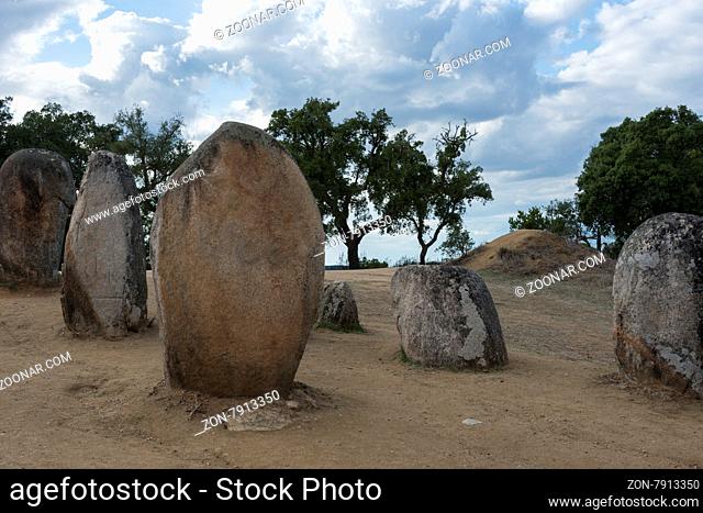 Menhirs in megalithic monument of Cromelech dos Almendres - Evora -Portugal