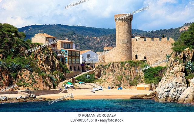 Castle in Tossa de Mar, view from sea, Costa Brava, Spain