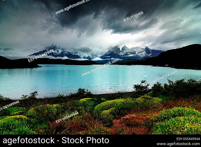 thundercloud, lake, national park, torres del paine