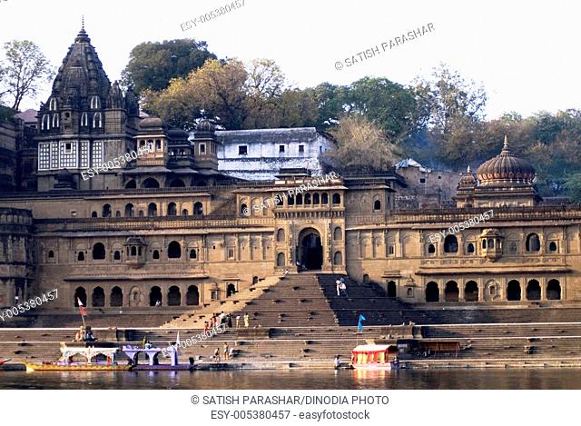 Narmada river and Maheshwar temple ghat ; Madhya Pradesh ; India
