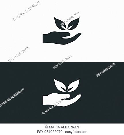 Hand and leaves. Isolated flat icon. Ecology, pharmacy and nature vector illustration