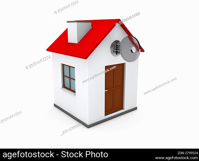 3d house key red home estate security
