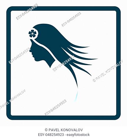 Woman Head With Flower In Hair Icon. Square Shadow Reflection Design. Vector Illustration