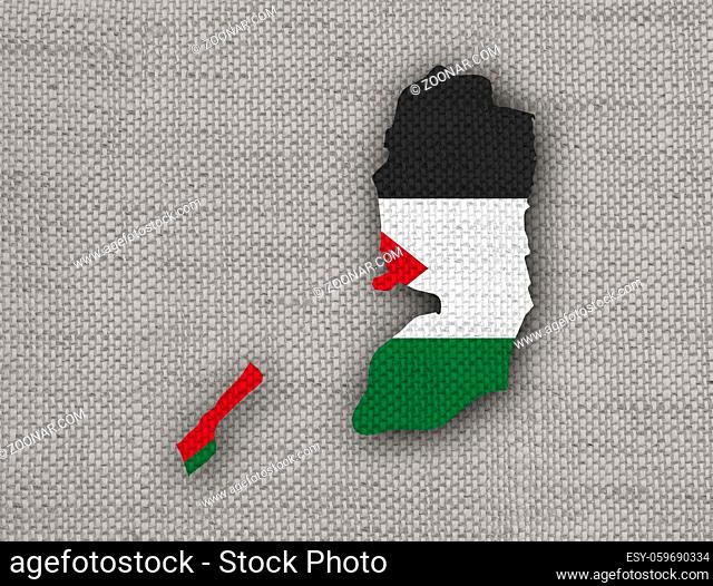 Karte und Fahne von Palästina auf altem Leinen - Map and flag of Palestine on old linen
