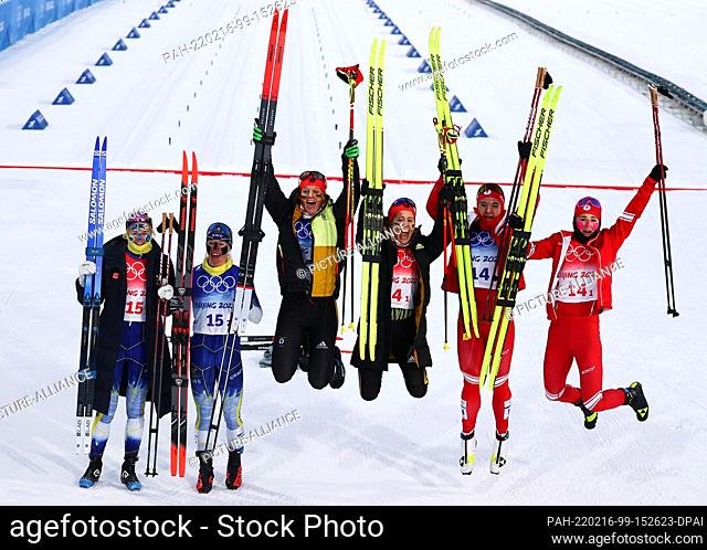 16 February 2022, China, Zhangjiakou: Olympics, team sprint classic, women, race, at the National Cross-Country Ski Center