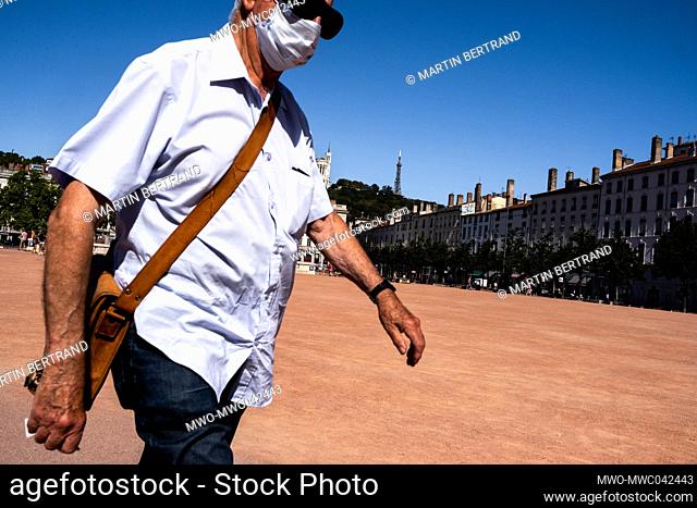 Person wearing a protective mask against Covid-19. Lyon, France