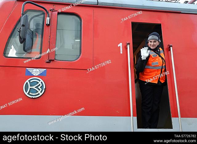 RUSSIA, YEKATERINBURG - MARCH 6, 2023: Long distance passenger train driver Oksana Sokolova is seen ahead of her first solo run