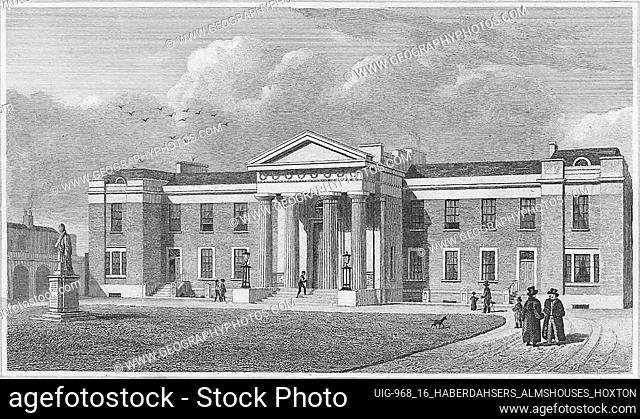 Haberdasher's Alms Houses, Hoxton, engraving 'Metropolitan Improvements, or London in the Nineteenth Century' London, England, UK 1828