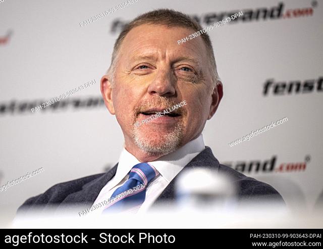 10 March 2023, Berlin: Ex-tennis star Boris Becker speaks at the press conference of the company fensterversand.com. Boris Becker becomes the new advertising...