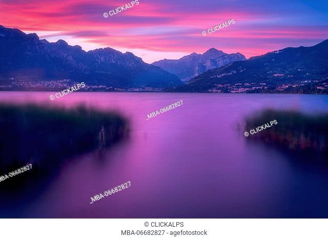 Sunset over Annone Lake, Annone Brianza, Lombardy, Italy