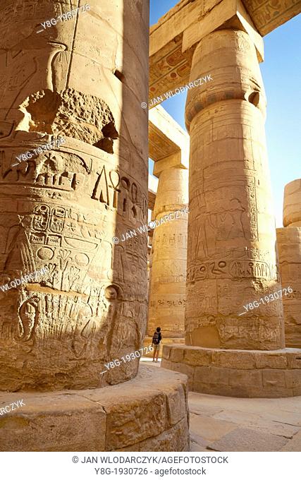 Karnak - Hypostyle Hall in Amun-Re Temple, complex of temples at Karnak, Upper Egypt